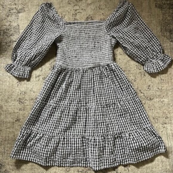 🧡3/15 J Gee Gingham Black White Cotton Mini Dress Women's PL - Picture 1 of 9